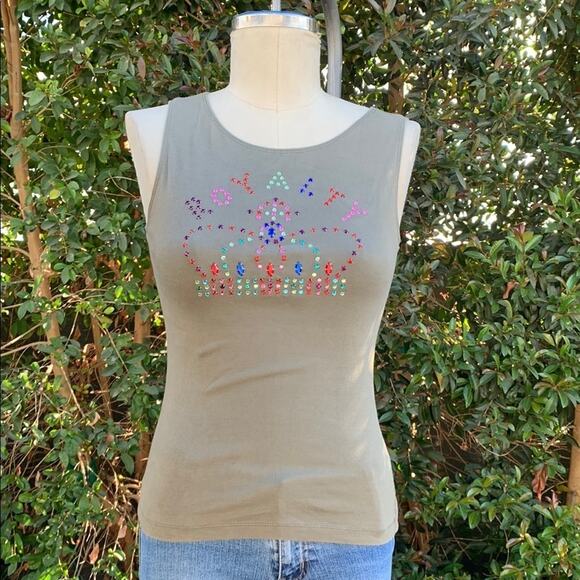 Vintage Y2K Velvet Royalty Tank Top 2000s Fairy Boho Studded Rhinestone 90s USA - Picture 2 of 8